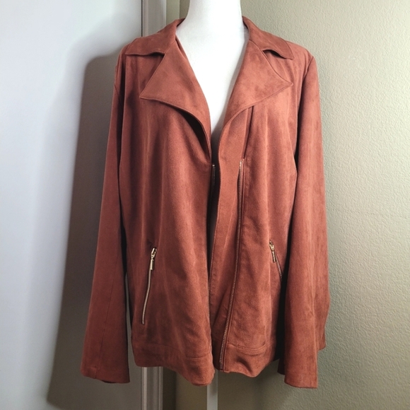 Chico's Jackets & Blazers - Chicos Rust Faux Leather Full Zip Elongated Jacket Size 12/14